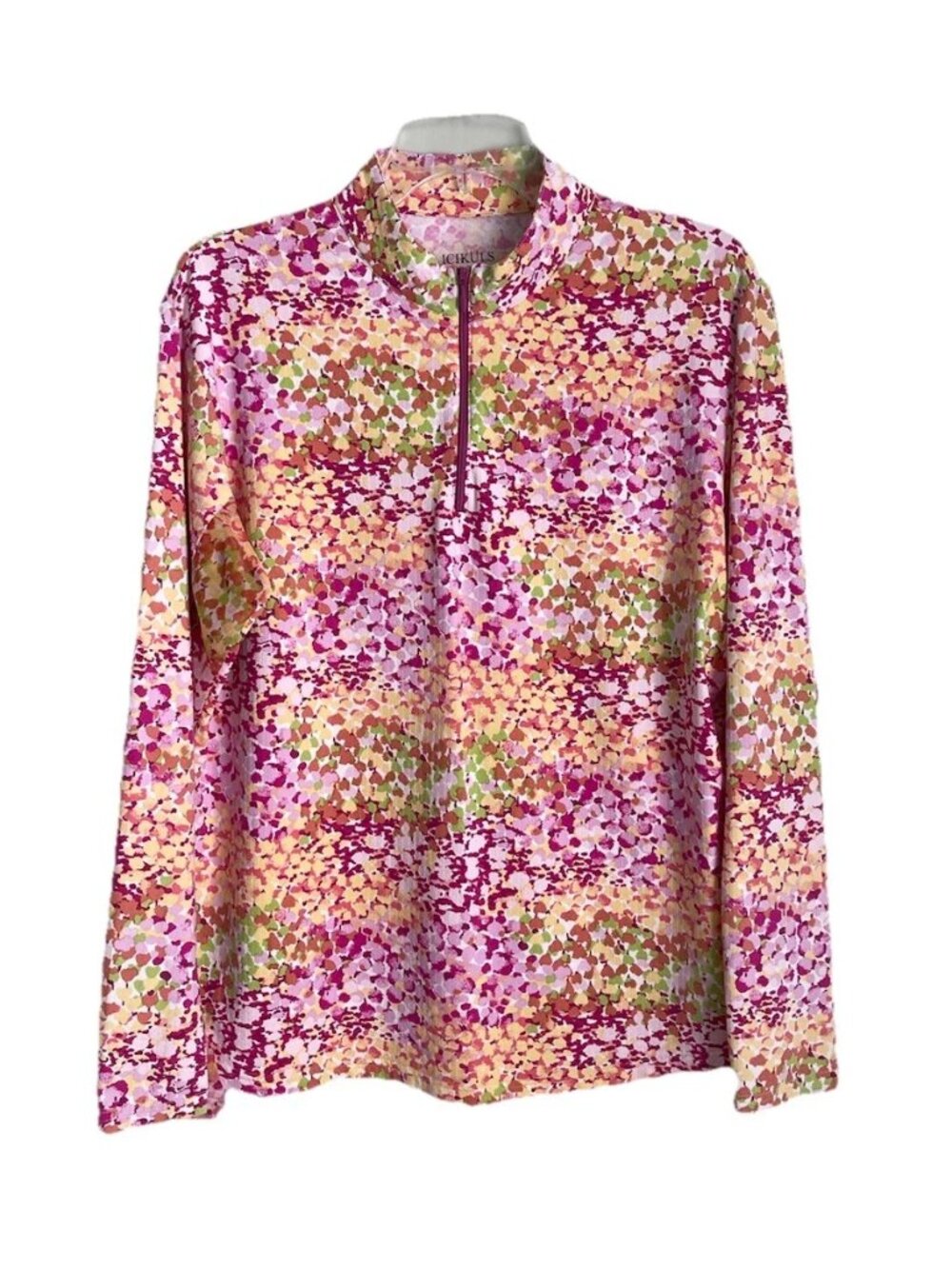 Icikuls Multicolor Print 1/4 Zip Long Sleeve Mock Neck Sun Shirt UPF50+ Golf